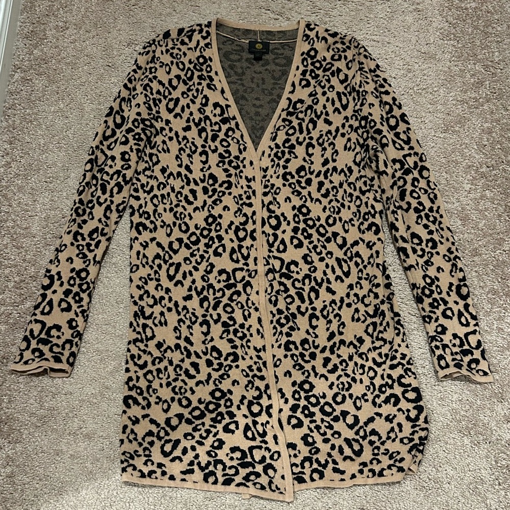 JM Collection Tan and Black Leopard Cardigan